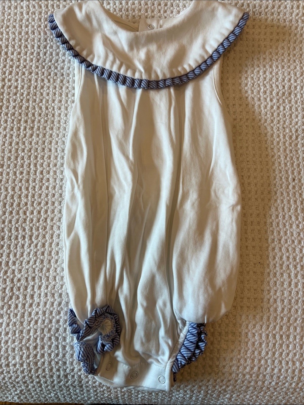 Cream Bubble One-Piece with Blue Trim - Kids